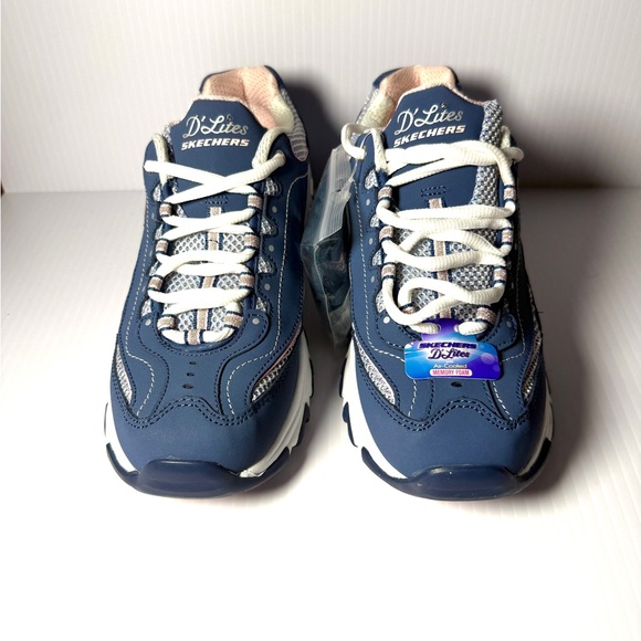 Skechers D'Lites Navy and White Sneakers - Picture 1 of 14